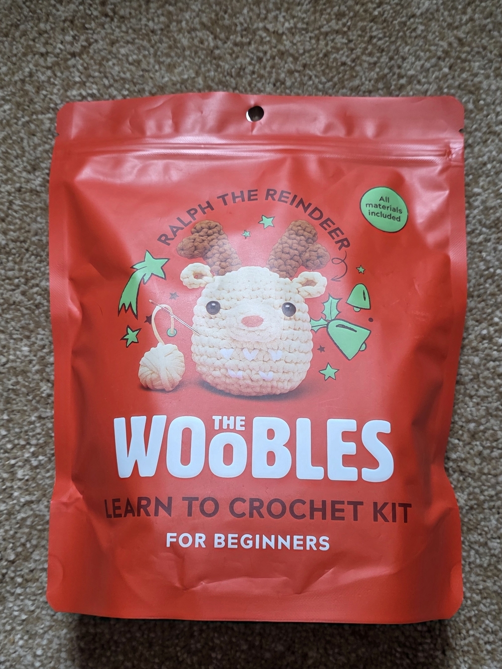 The Woobles Ralph the Reindeer Learn to Crochet Kit - Red